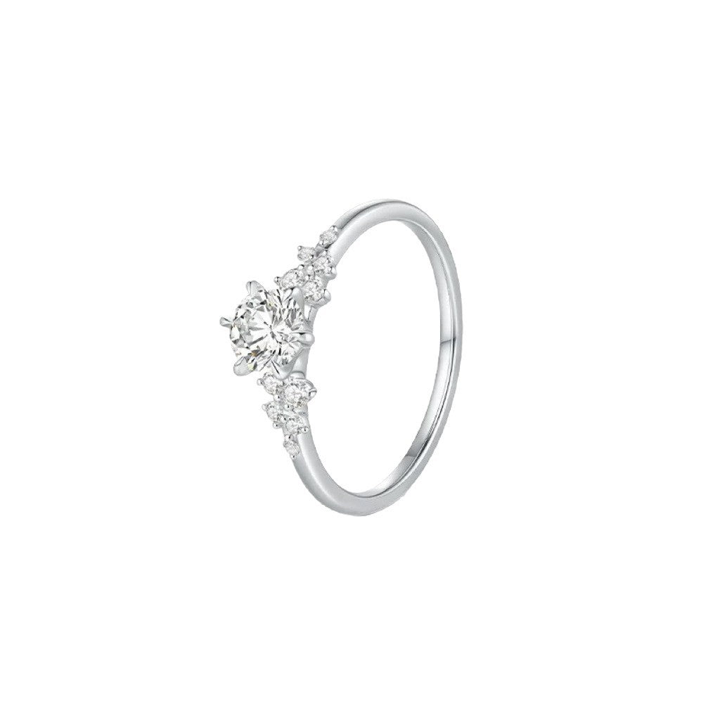 Silver Zircon Geometric Ring