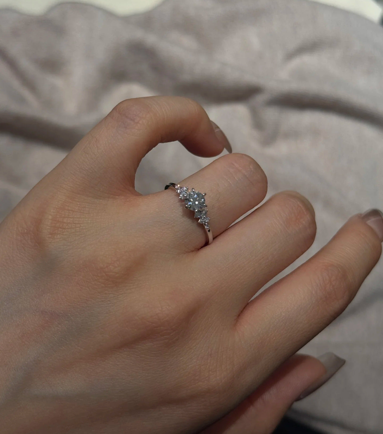 Silver Zircon Geometric Ring