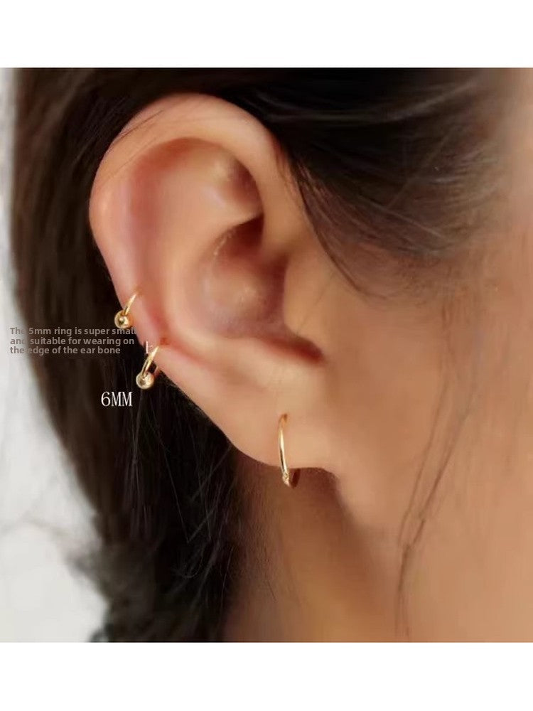 Simple 14K Gold Hoop Earrings with Ball Detail