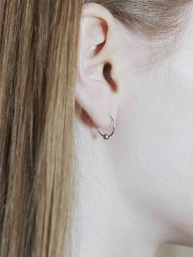 Simple 14K Gold Hoop Earrings with Ball Detail