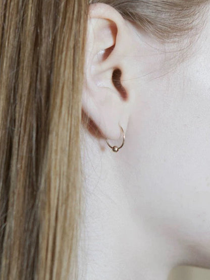 Simple 14K Gold Hoop Earrings with Ball Detail