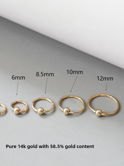 Simple 14K Gold Hoop Earrings with Ball Detail