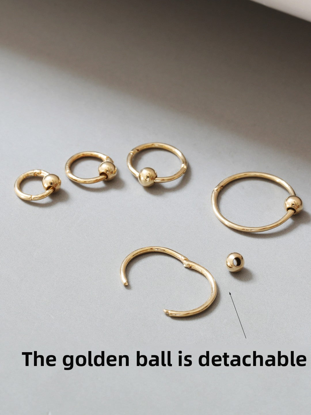 Simple 14K Gold Hoop Earrings with Ball Detail