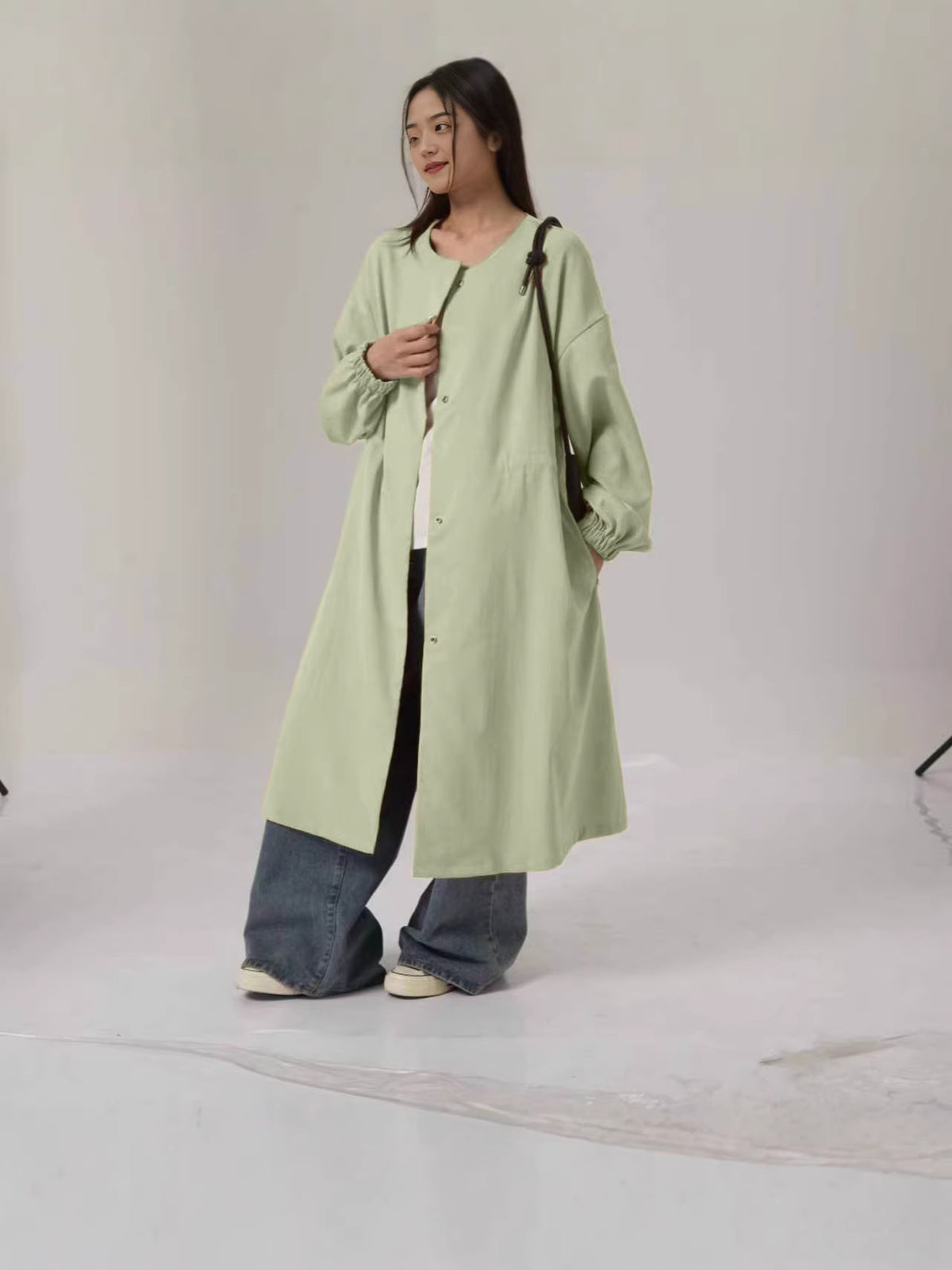 Simple and Comfortable, Mid-Length Shirt, Trench Coat Jacket
