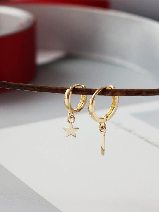 Simple and compact plain-hoop drop earrings/ear clips