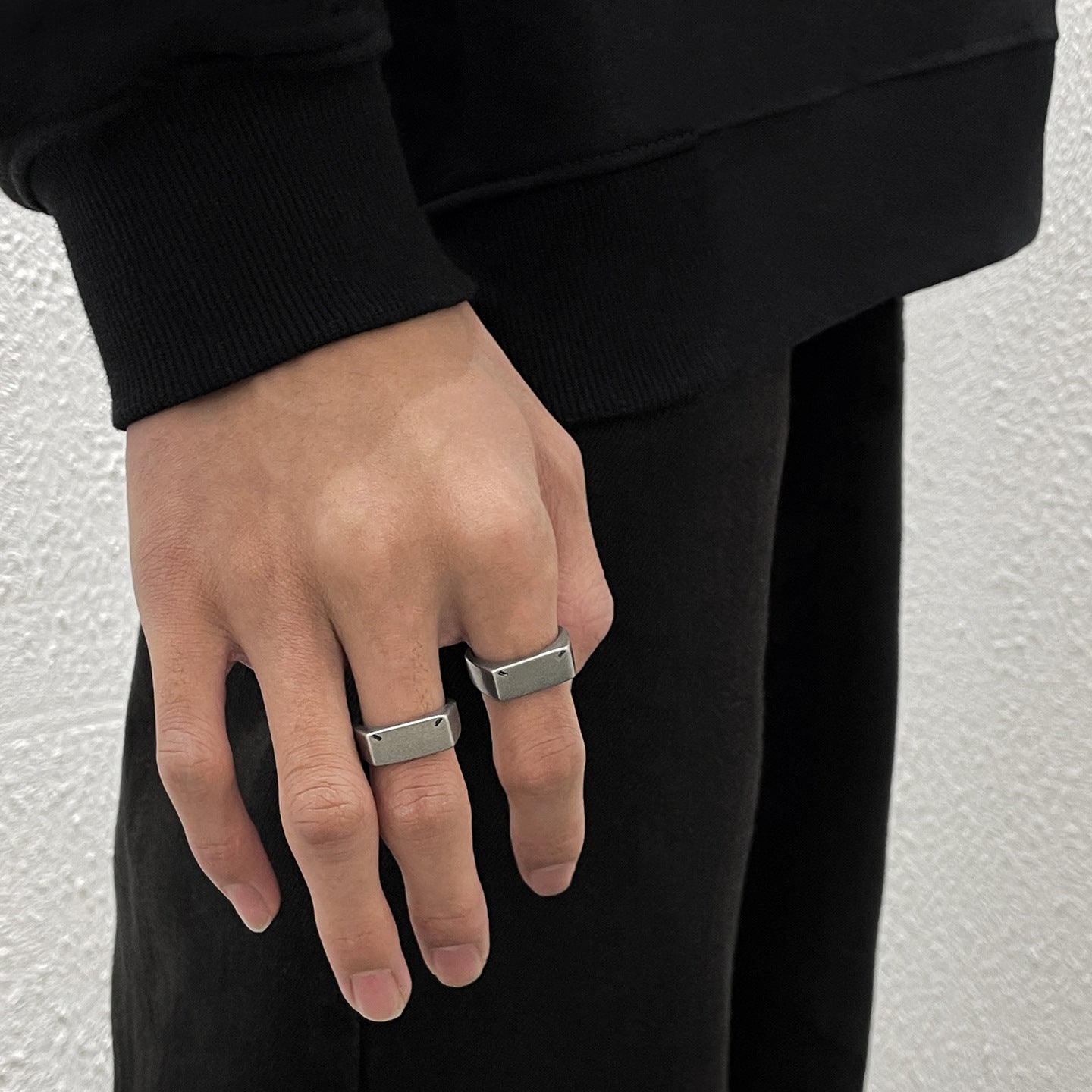 Simple and cool geometric titanium and steel finger ring