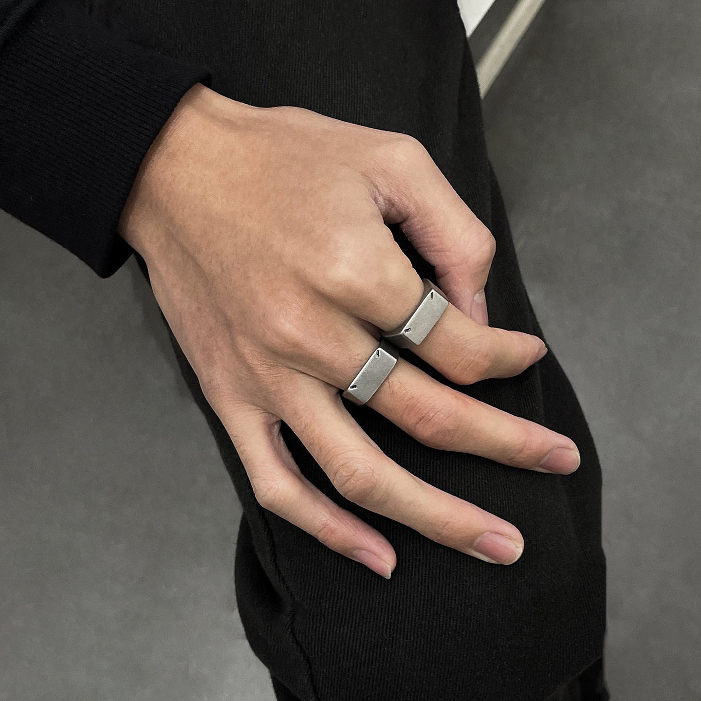 Simple and cool geometric titanium and steel finger ring