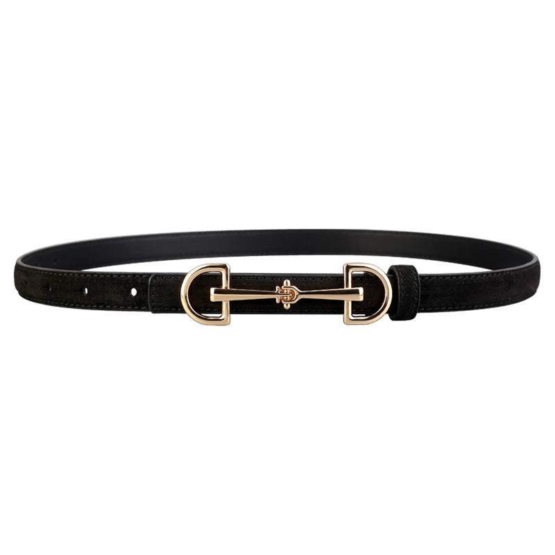 Simple Casual Thin Belt with Horseshoe Buckle
