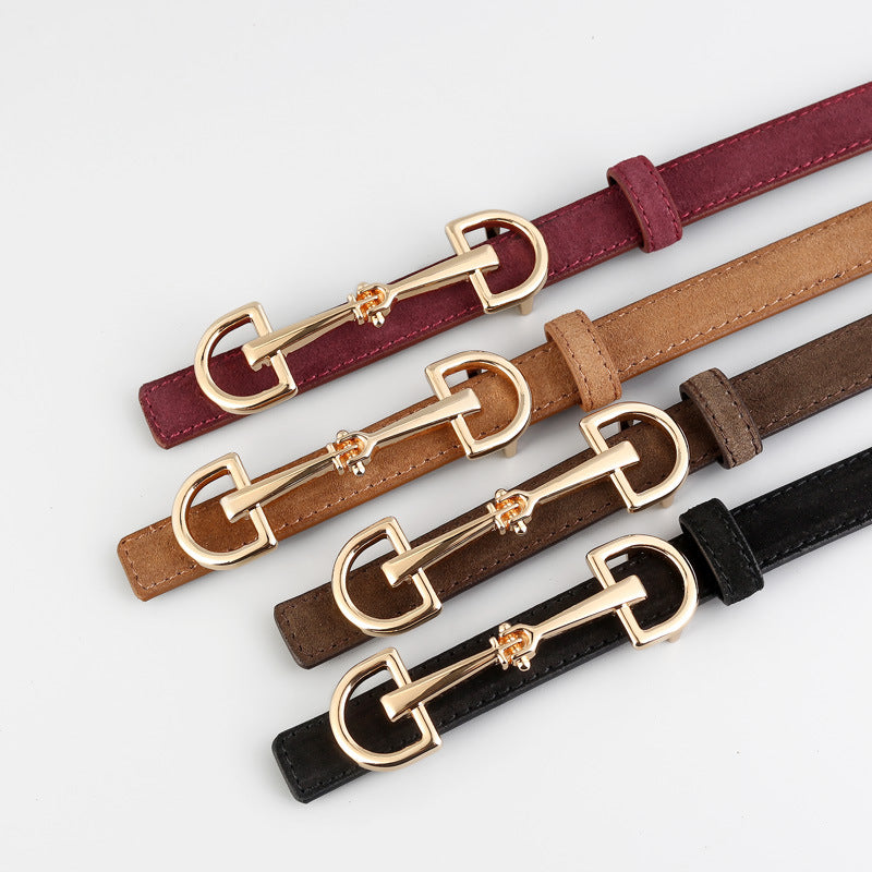 Simple Casual Thin Belt with Horseshoe Buckle