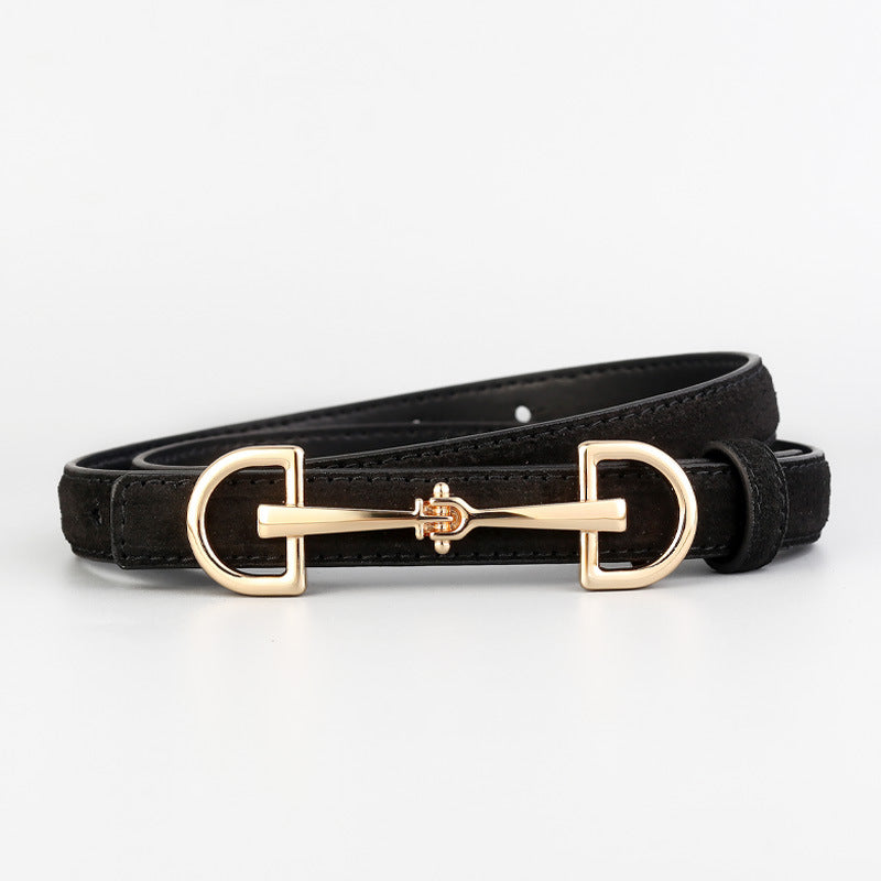 Simple Casual Thin Belt with Horseshoe Buckle