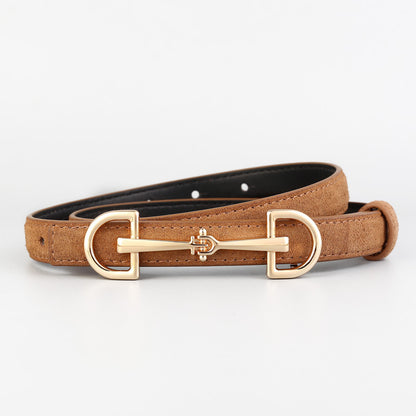 Simple Casual Thin Belt with Horseshoe Buckle