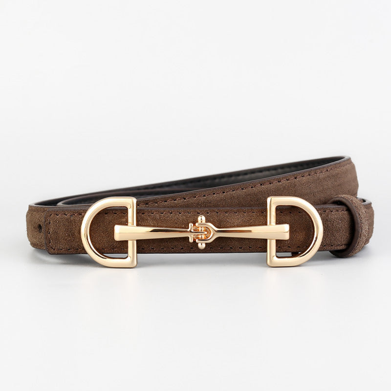 Simple Casual Thin Belt with Horseshoe Buckle