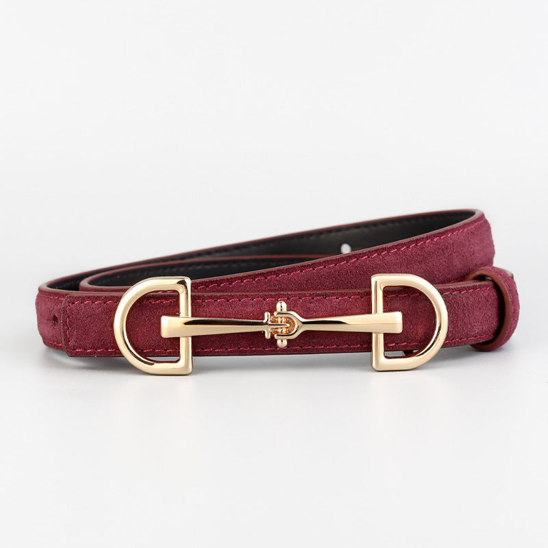 Simple Casual Thin Belt with Horseshoe Buckle
