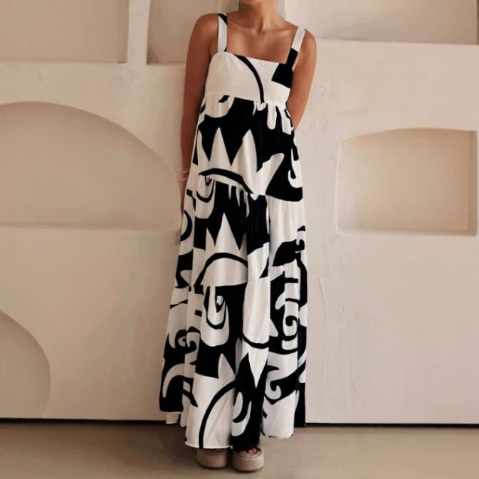 Simple graffiti print halter dress