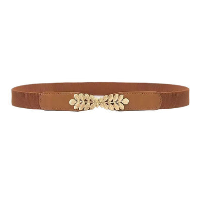 Simple Leaf Buckle Belt Elastic Waistband