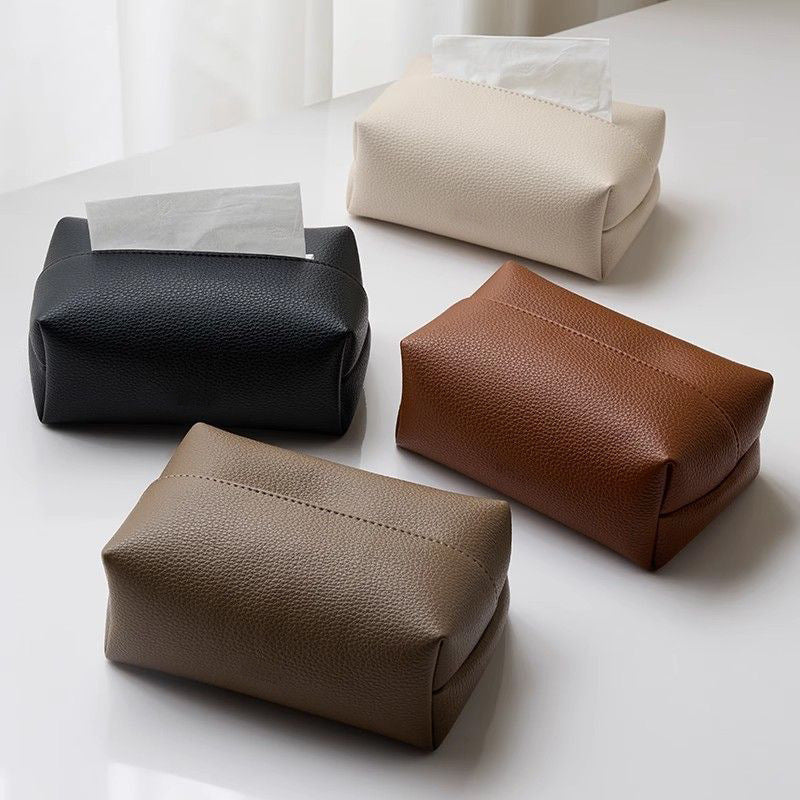 Simple leather tissue box