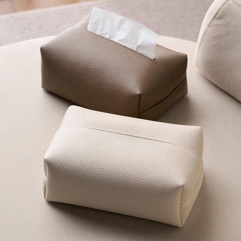 Simple leather tissue box