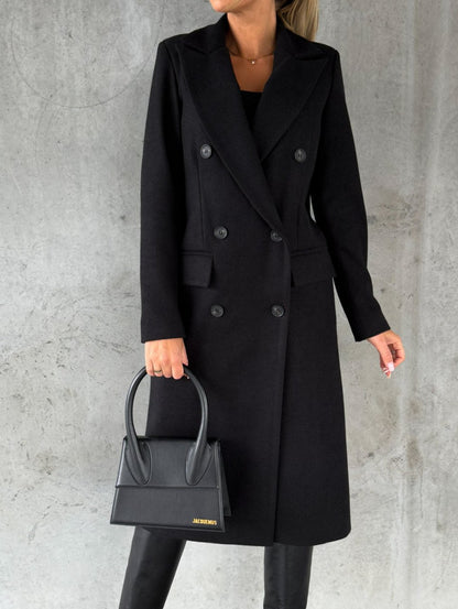 Simple long-sleeved double-breasted woolen outerwear