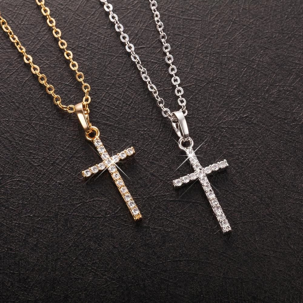 Simple Rhinestone Cross Necklace in Gold and Silver