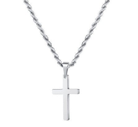 Simple Rhinestone Cross Necklace in Gold and Silver