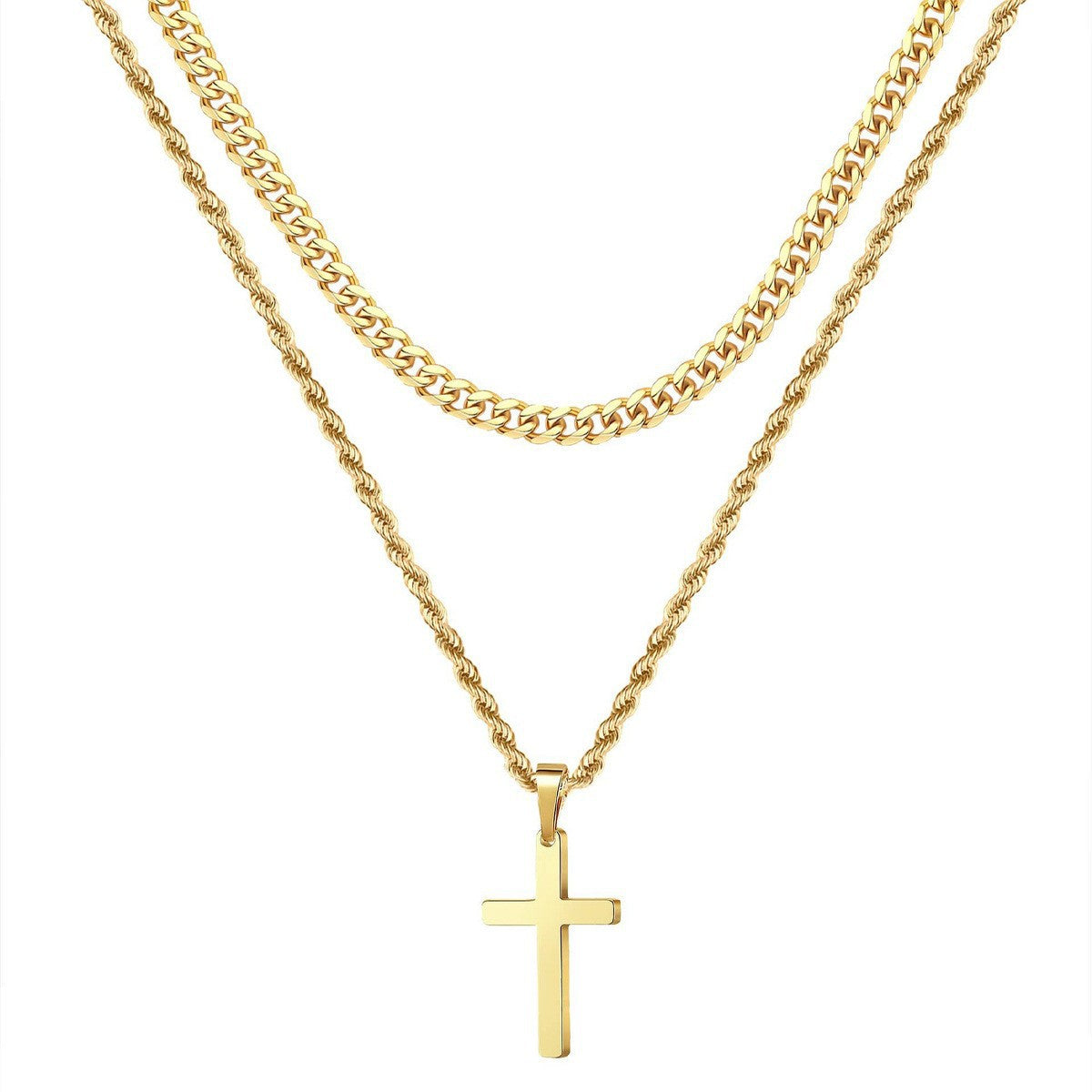Simple Rhinestone Cross Necklace in Gold and Silver