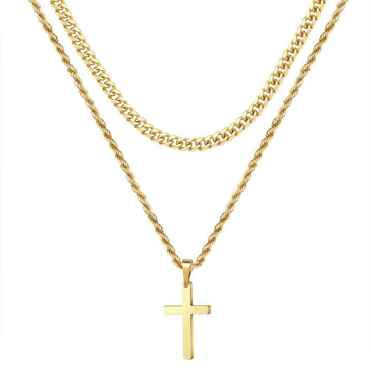 Simple Rhinestone Cross Necklace in Gold and Silver