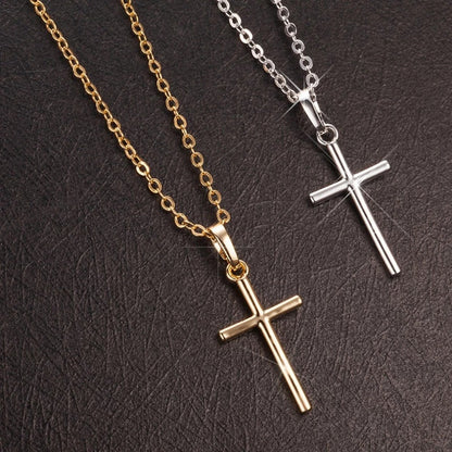 Simple Rhinestone Cross Necklace in Gold and Silver