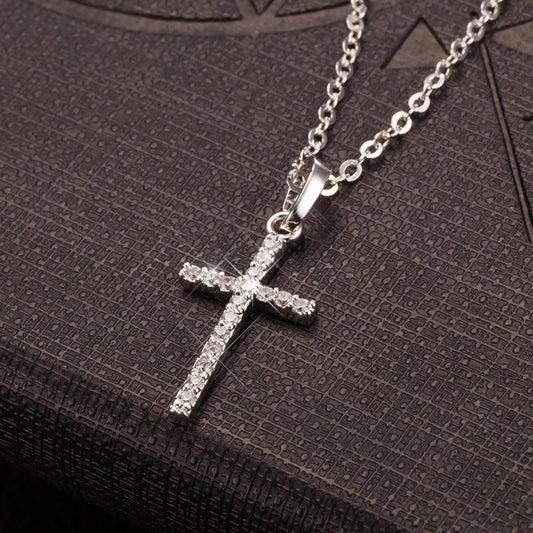 Simple Rhinestone Cross Necklace in Gold and Silver