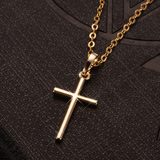 Simple Rhinestone Cross Necklace in Gold and Silver