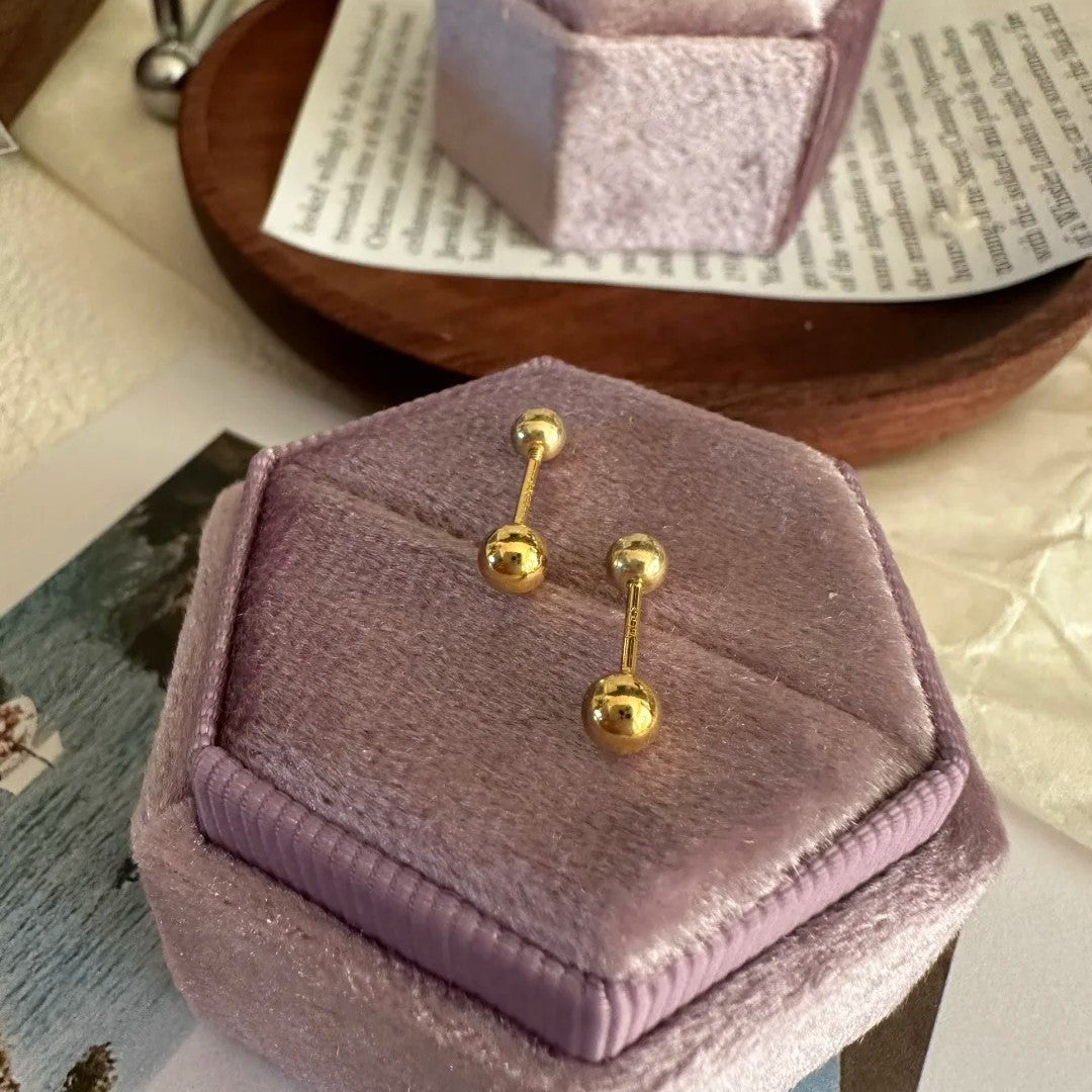 Simple Round Bead Silver Ear Studs