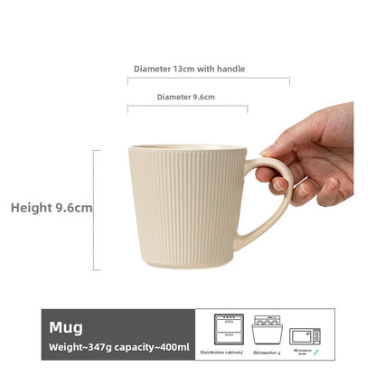 Simple Striped Ceramic Mug with Large Capacity