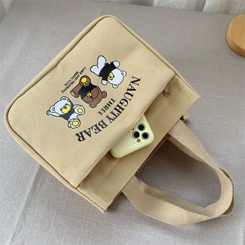 Simple Thickened Tote Bag with Bear Pattern