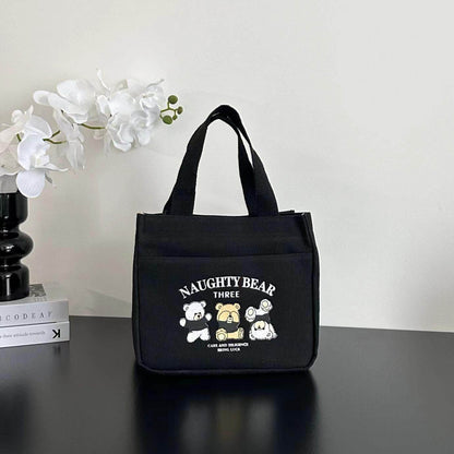 Simple Thickened Tote Bag with Bear Pattern