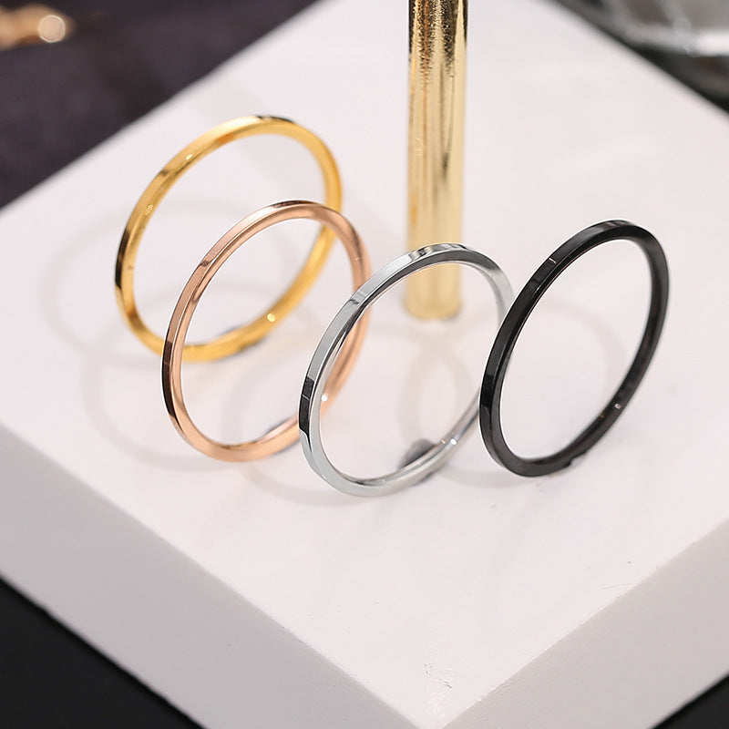 Simple titanium and steel thin ring for women