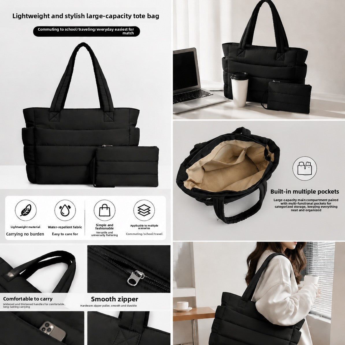 Simple Tote Bag for Women, Large Capacity Commuter Handbag