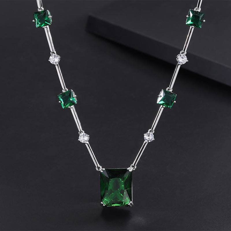 Simulated Emerald Crystal Necklace and Earrings Set
