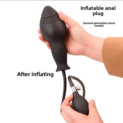Simulated penis silicone inflatable anal plug