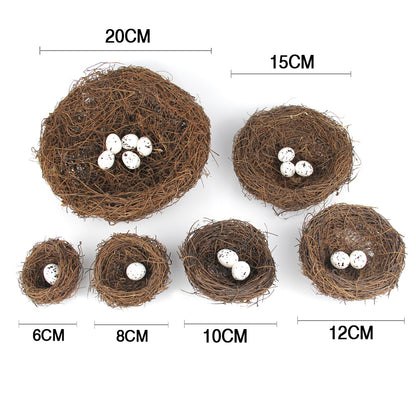 Simulation Rattan Bird Nest with Decorative Eggs