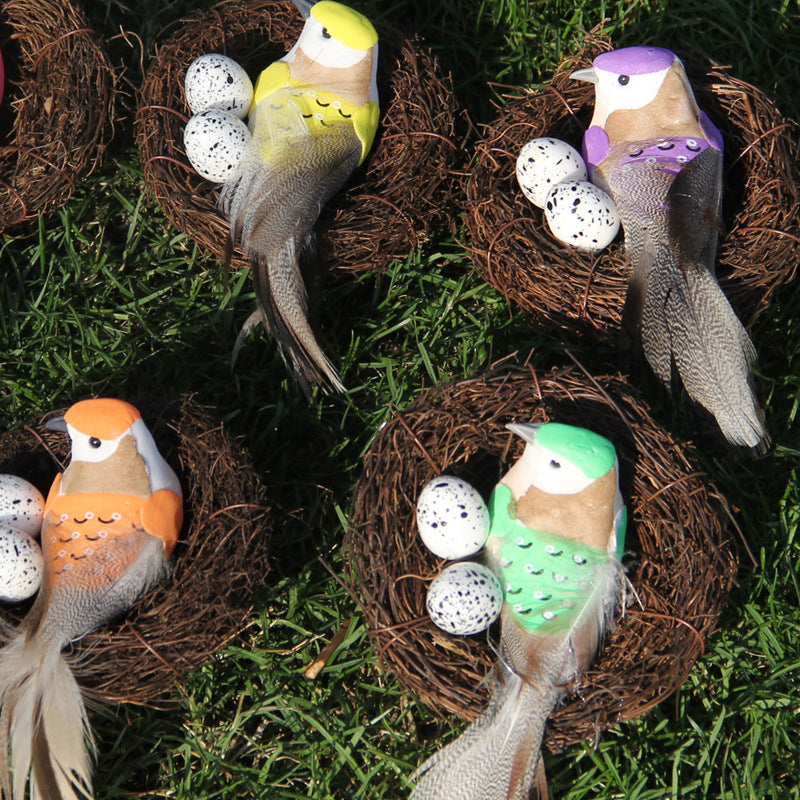 Simulation Rattan Bird Nest with Decorative Eggs