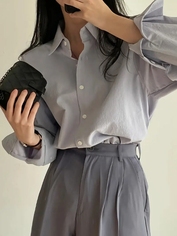 Single-button solid-color shirt