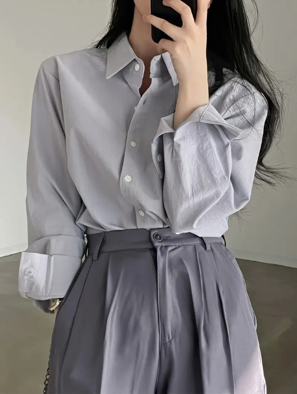 Single-button solid-color shirt