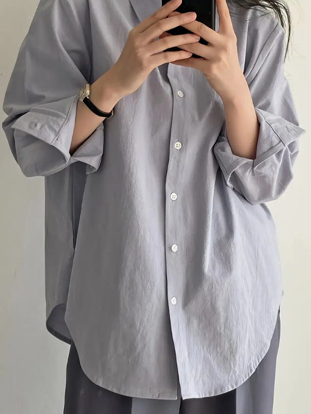Single-button solid-color shirt
