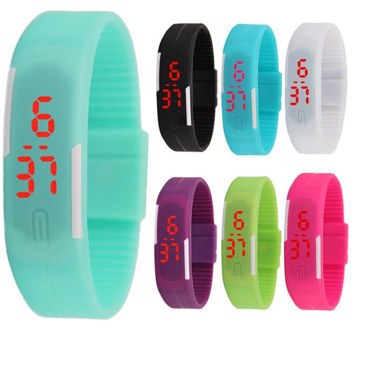 Single-button thin-band LED jelly wristband watch