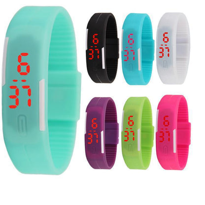 Single-button thin-band LED jelly wristband watch