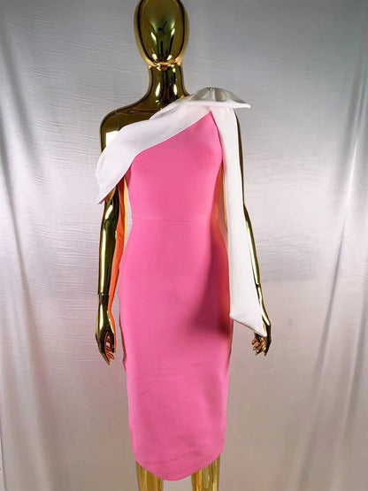 Single-shoulder bow tie style bandage dress
