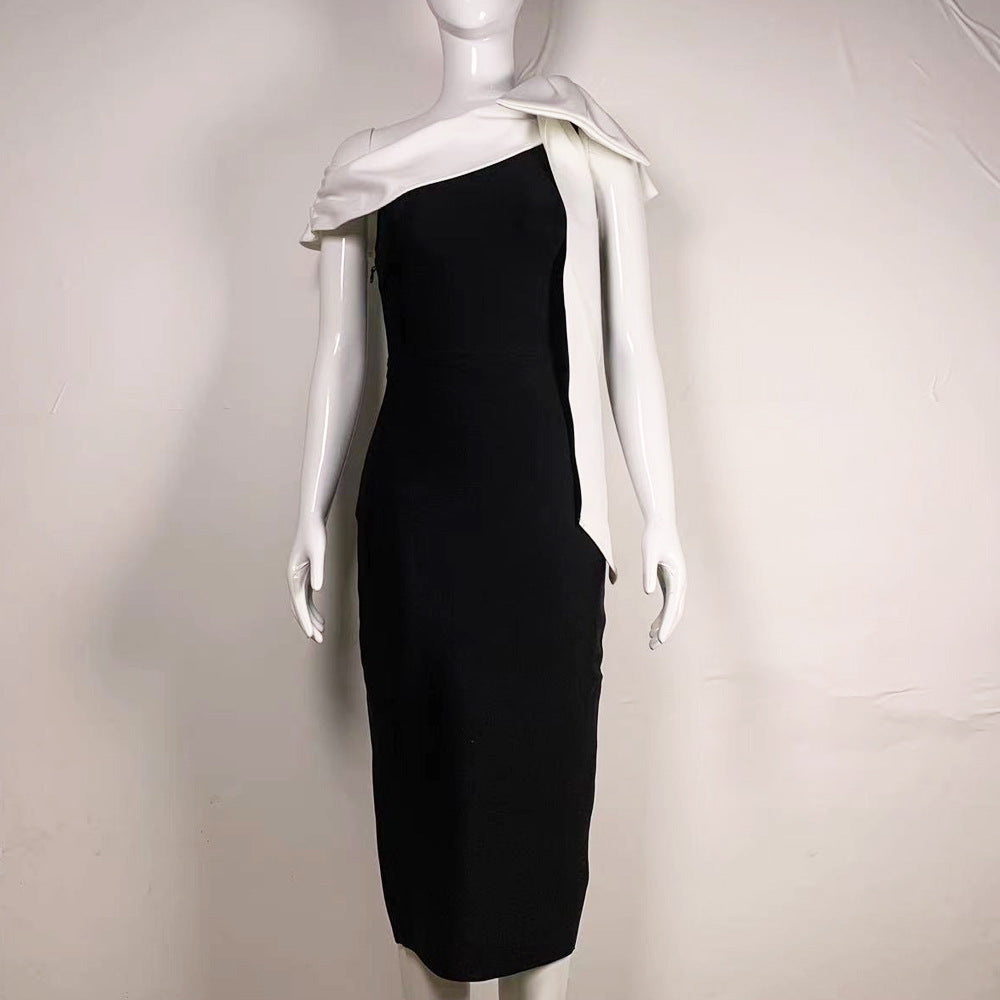 Single-shoulder bow tie style bandage dress