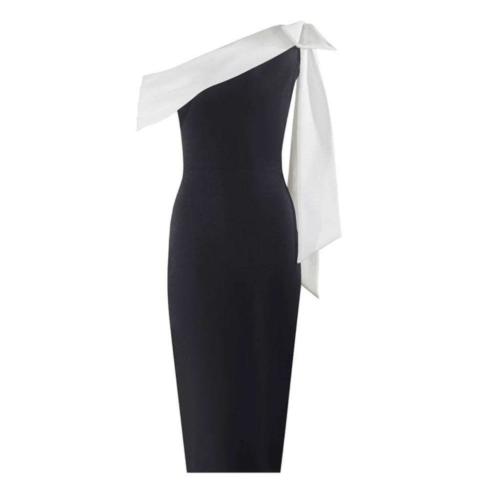 Single-shoulder bow tie style bandage dress