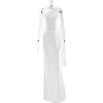 Single Shoulder Satin Slim Long Dress