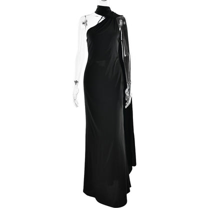 Single Shoulder Satin Slim Long Dress