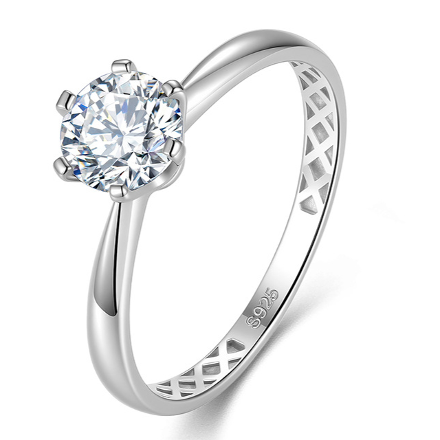 Six Claw Moissanite Sterling Silver Ring